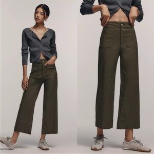 Anthropologie Maeve Green The Colette Magic Fabric Crop Wide-Leg Pants size 32